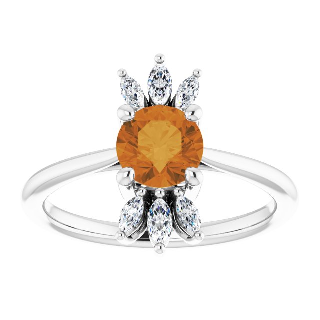 Round Natural Citrine & 1/4 CTW Natural Diamond Ring