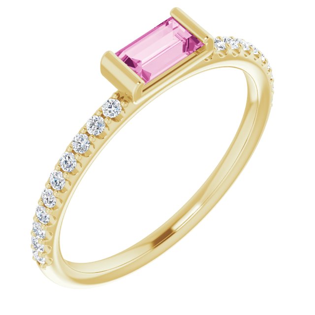 Straight baguette Natural Pink Sapphire & 1/6 CTW Natural Diamond Stackable Ring