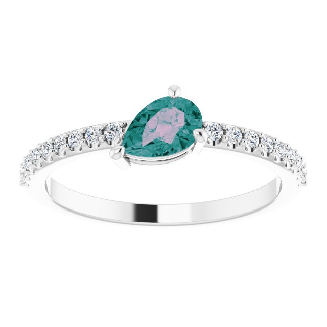 Pear Lab-Grown Alexandrite & 1/6 CTW Natural Diamond Ring