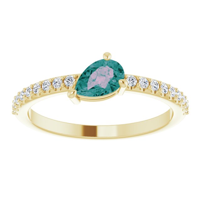 Pear Lab-Grown Alexandrite & 1/6 CTW Natural Diamond Ring