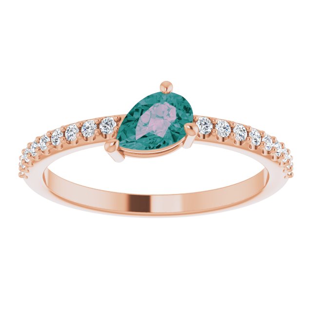 Pear Lab-Grown Alexandrite & 1/6 CTW Natural Diamond Ring