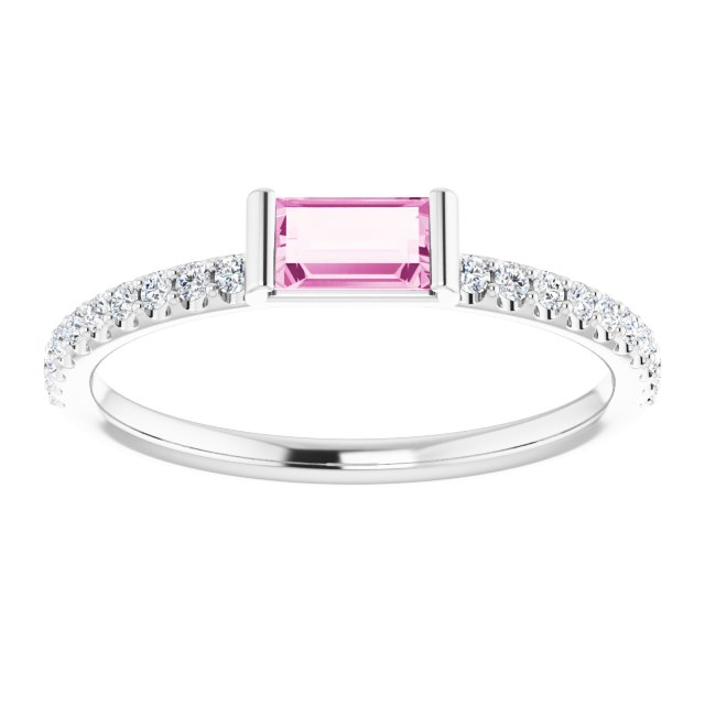 Straight baguette Natural Pink Sapphire & 1/6 CTW Natural Diamond Stackable Ring