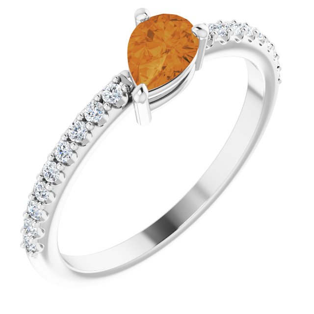 Pear Natural Citrine & 1/6 CTW Natural Diamond Ring