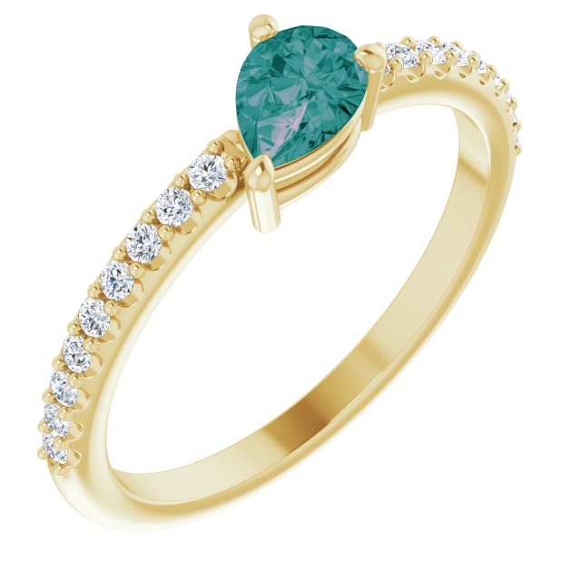 Pear Lab-Grown Alexandrite & 1/6 CTW Natural Diamond Ring