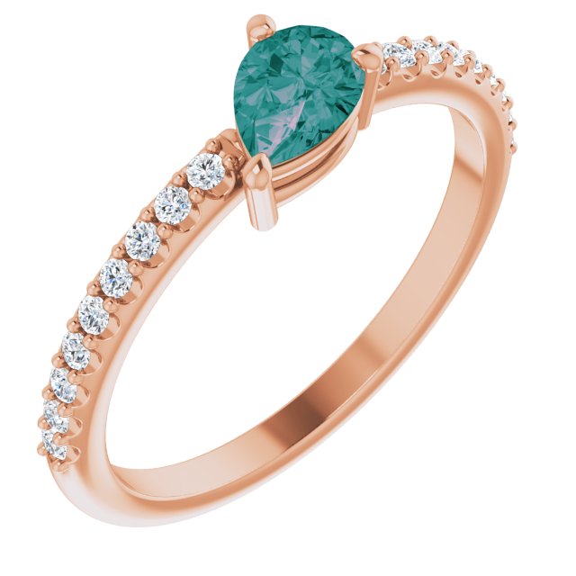 Pear Lab-Grown Alexandrite & 1/6 CTW Natural Diamond Ring