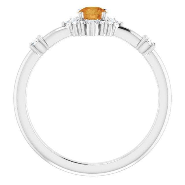 Round Natural Citrine & 1/6 CTW Natural Diamond Halo-Style Ring