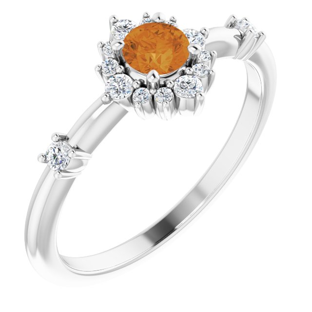 Round Natural Citrine & 1/6 CTW Natural Diamond Halo-Style Ring