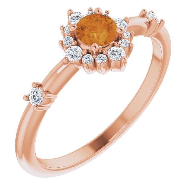 Round Natural Citrine & 1/6 CTW Natural Diamond Halo-Style Ring