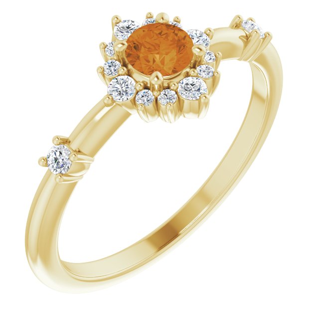 Round Natural Citrine & 1/6 CTW Natural Diamond Halo-Style Ring