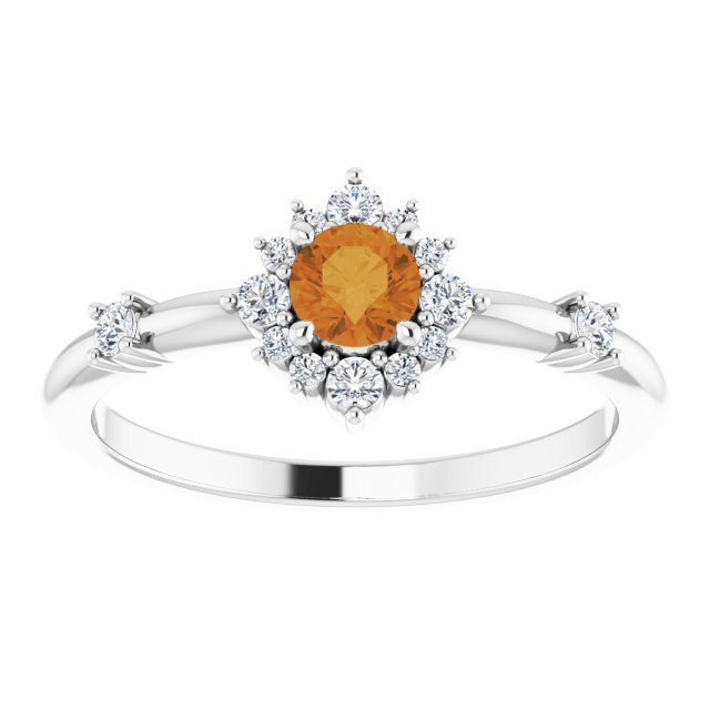 Round Natural Citrine & 1/6 CTW Natural Diamond Halo-Style Ring