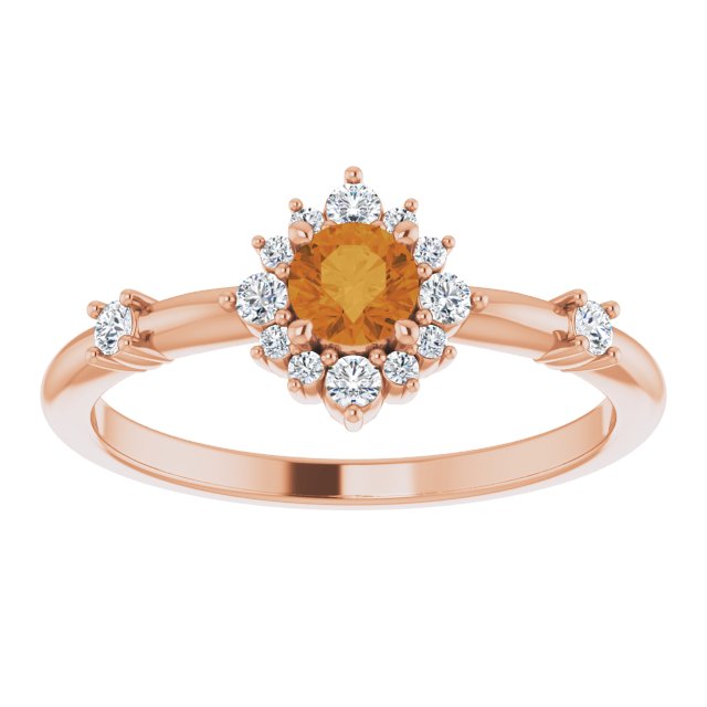 Round Natural Citrine & 1/6 CTW Natural Diamond Halo-Style Ring