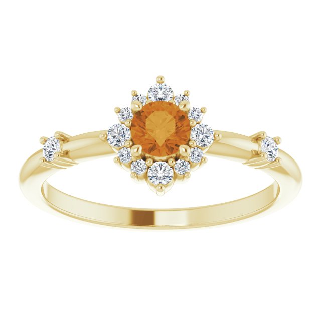 Round Natural Citrine & 1/6 CTW Natural Diamond Halo-Style Ring