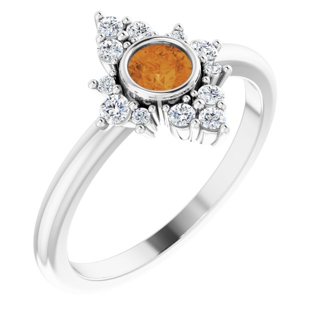 Round Natural Citrine & 1/5 CTW Natural Diamond Ring