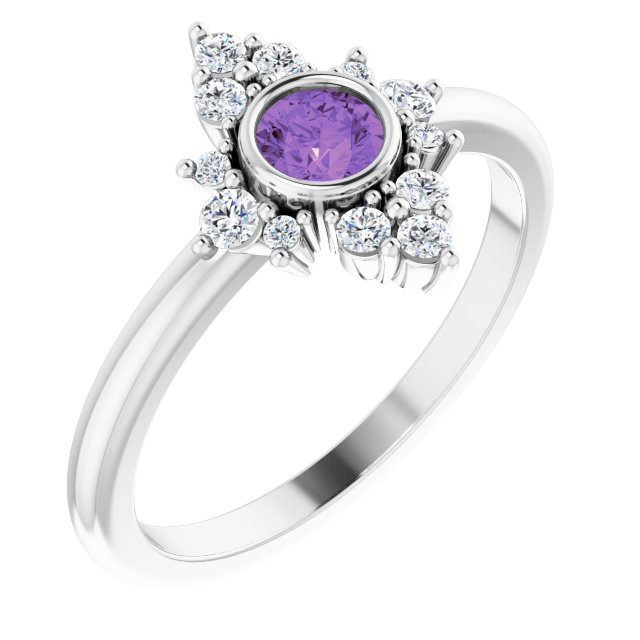 Round Natural Amethyst & 1/5 CTW Natural Diamond Ring