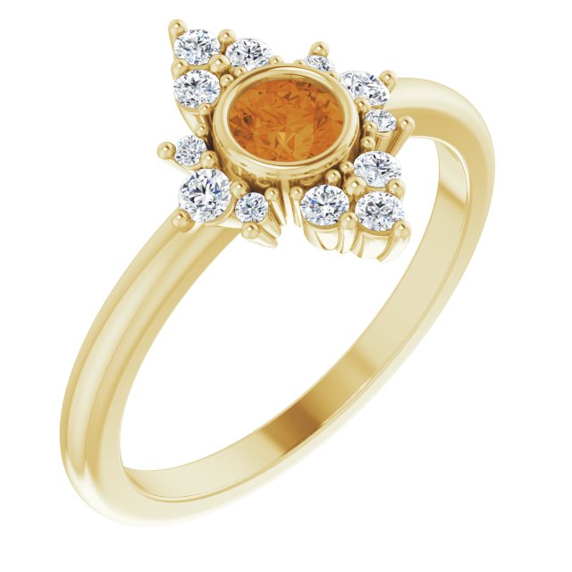 Round Natural Citrine & 1/5 CTW Natural Diamond Ring