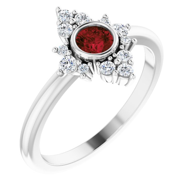 Round Natural Mozambique Garnet & 1/5 CTW Natural Diamond Ring