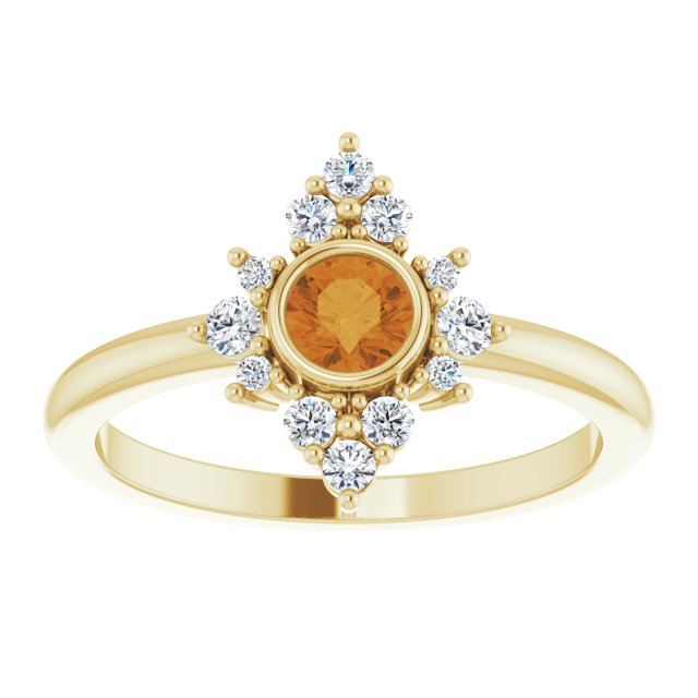 Round Natural Citrine & 1/5 CTW Natural Diamond Ring