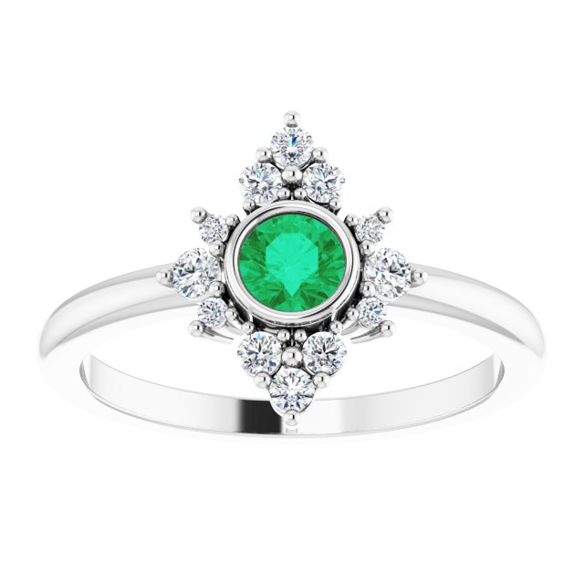 Round Lab-Grown Emerald & 1/5 CTW Natural Diamond Ring