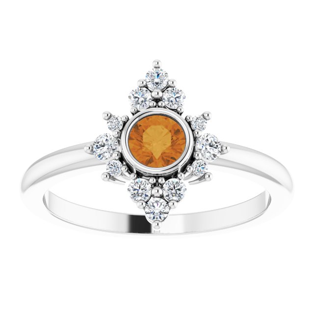 Round Natural Citrine & 1/5 CTW Natural Diamond Ring