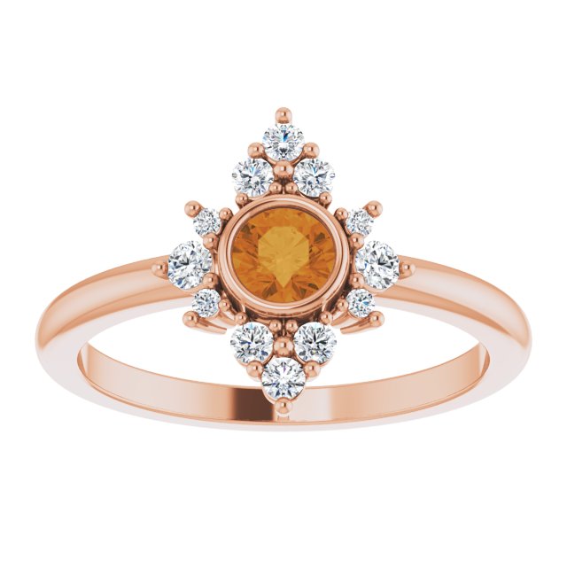 Round Natural Citrine & 1/5 CTW Natural Diamond Ring