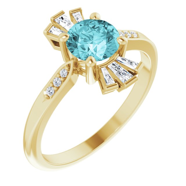 Round Natural Blue Zircon & 1/6 CTW Natural Diamond Ring
