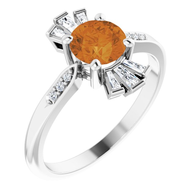 Round Natural Citrine & 1/6 CTW Natural Diamond Ring