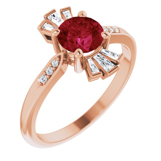 Round Lab-Grown Ruby & 1/6 CTW Natural Diamond Ring