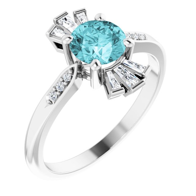 Round Natural Blue Zircon & 1/6 CTW Natural Diamond Ring