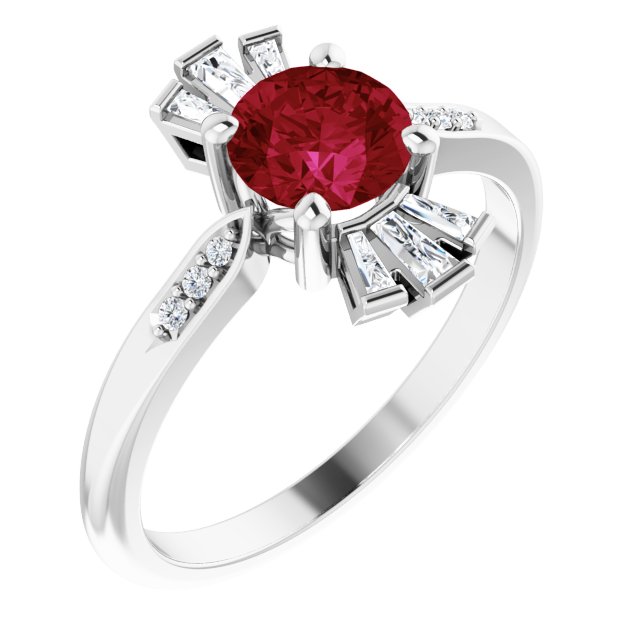 Round Lab-Grown Ruby & 1/6 CTW Natural Diamond Ring