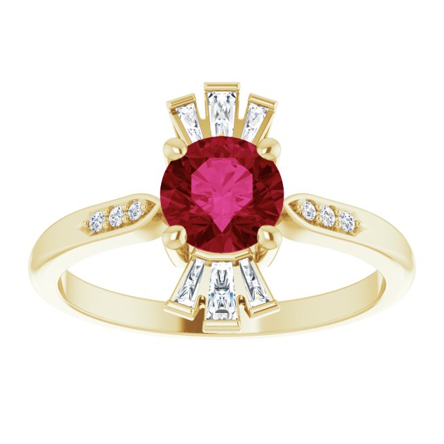 Round Lab-Grown Ruby & 1/6 CTW Natural Diamond Ring