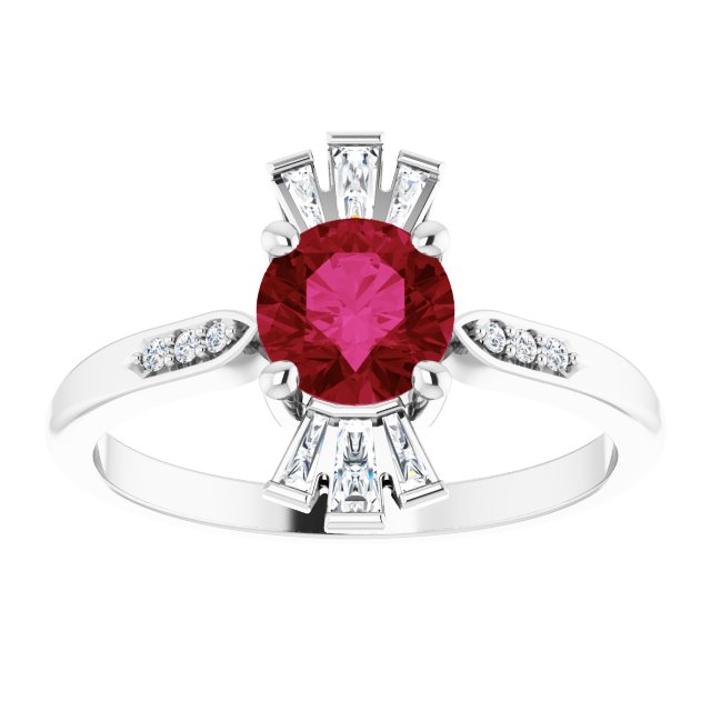 Round Lab-Grown Ruby & 1/6 CTW Natural Diamond Ring