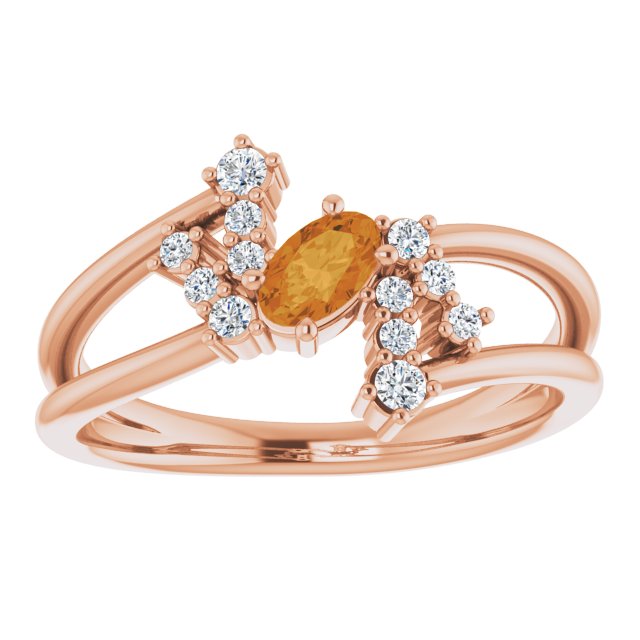 Oval Natural Citrine & 1/8 CTW Natural Diamond Bypass Ring