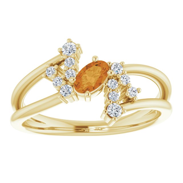 Oval Natural Citrine & 1/8 CTW Natural Diamond Bypass Ring