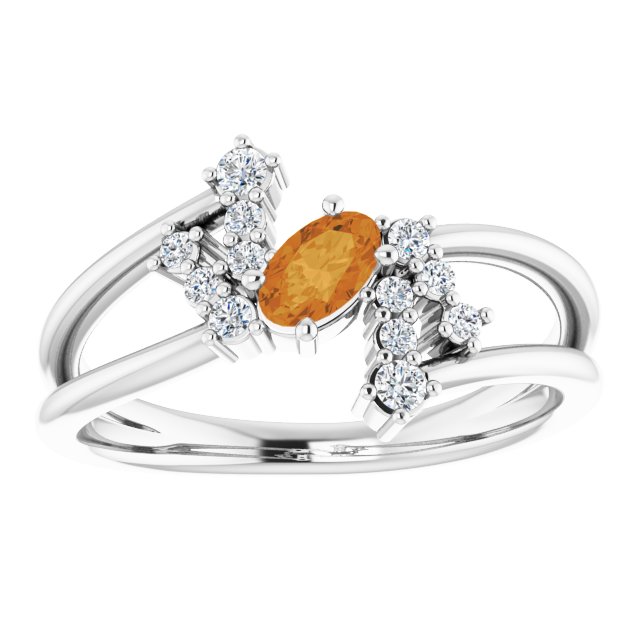 Oval Natural Citrine & 1/8 CTW Natural Diamond Bypass Ring