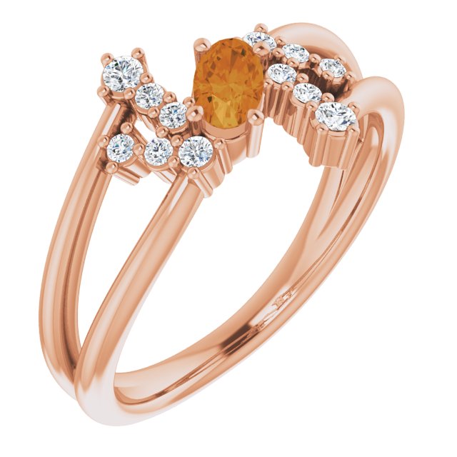 Oval Natural Citrine & 1/8 CTW Natural Diamond Bypass Ring