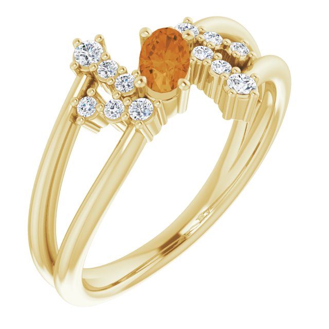 Oval Natural Citrine & 1/8 CTW Natural Diamond Bypass Ring