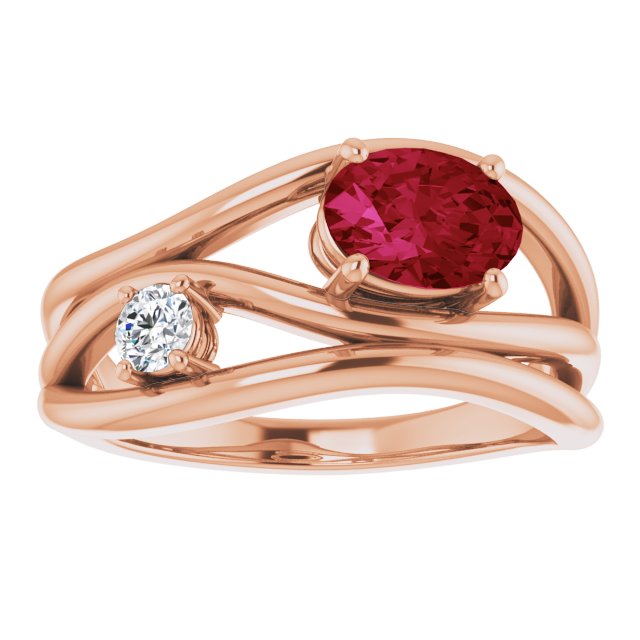 Oval Lab-Grown Ruby & 1/10 CTW Natural Diamond Ring