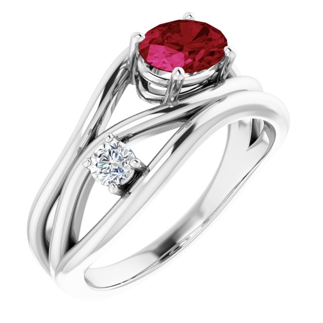 Oval Lab-Grown Ruby & 1/10 CTW Natural Diamond Ring