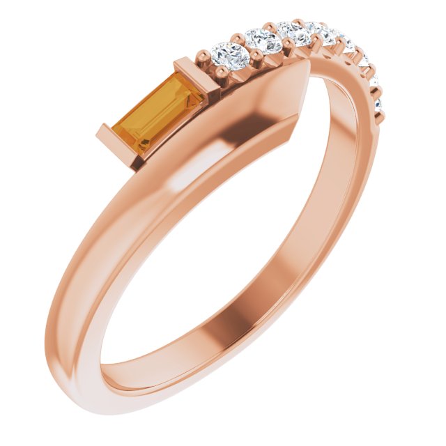 Straight baguette Natural Citrine & 1/6 CTW Natural Diamond Bypass Ring