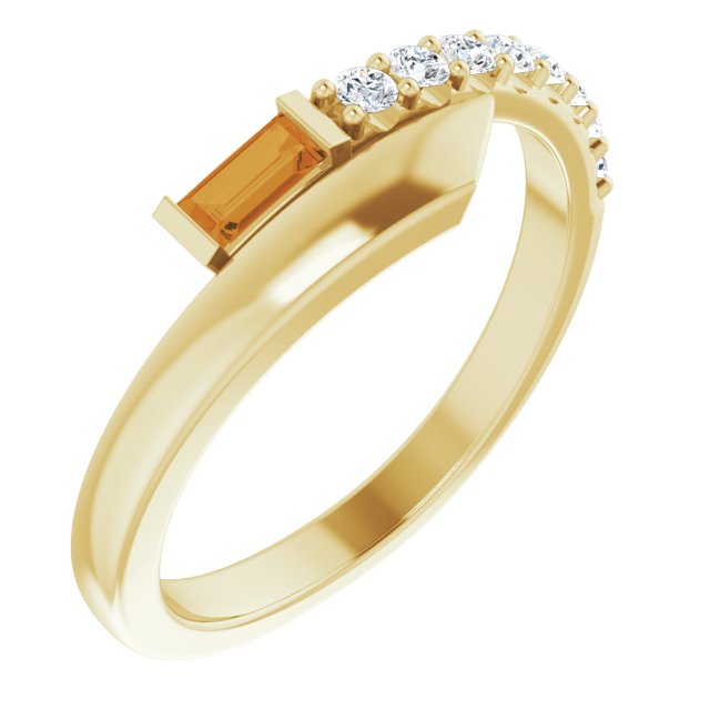 Straight baguette Natural Citrine & 1/6 CTW Natural Diamond Bypass Ring