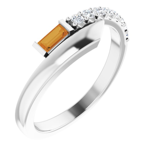 Straight baguette Natural Citrine & 1/6 CTW Natural Diamond Bypass Ring