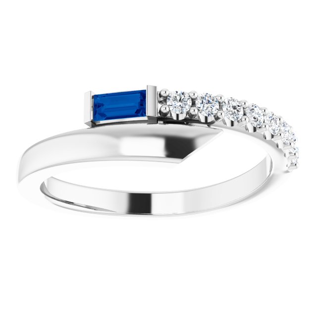Straight baguette Natural Blue Sapphire & 1/6 CTW Natural Diamond Bypass Ring