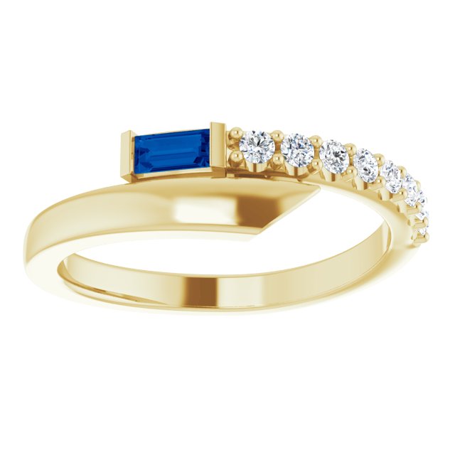 Straight baguette Natural Blue Sapphire & 1/6 CTW Natural Diamond Bypass Ring