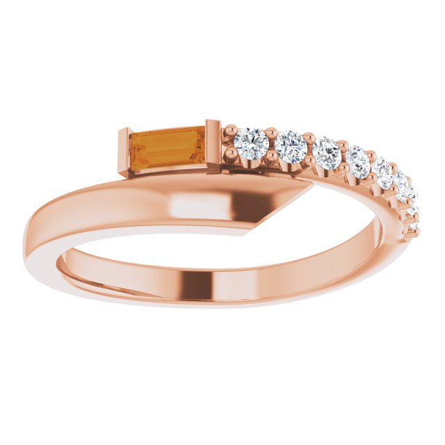 Straight baguette Natural Citrine & 1/6 CTW Natural Diamond Bypass Ring