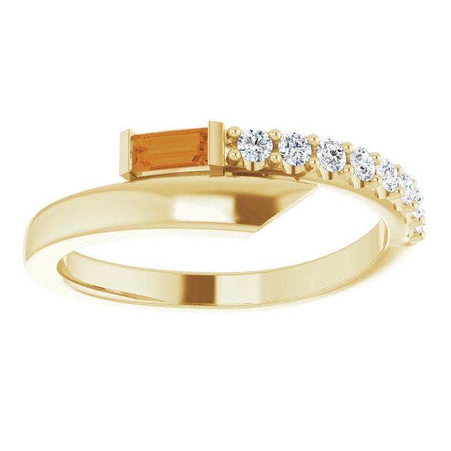 Straight baguette Natural Citrine & 1/6 CTW Natural Diamond Bypass Ring