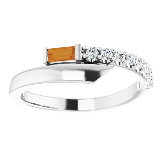 Straight baguette Natural Citrine & 1/6 CTW Natural Diamond Bypass Ring