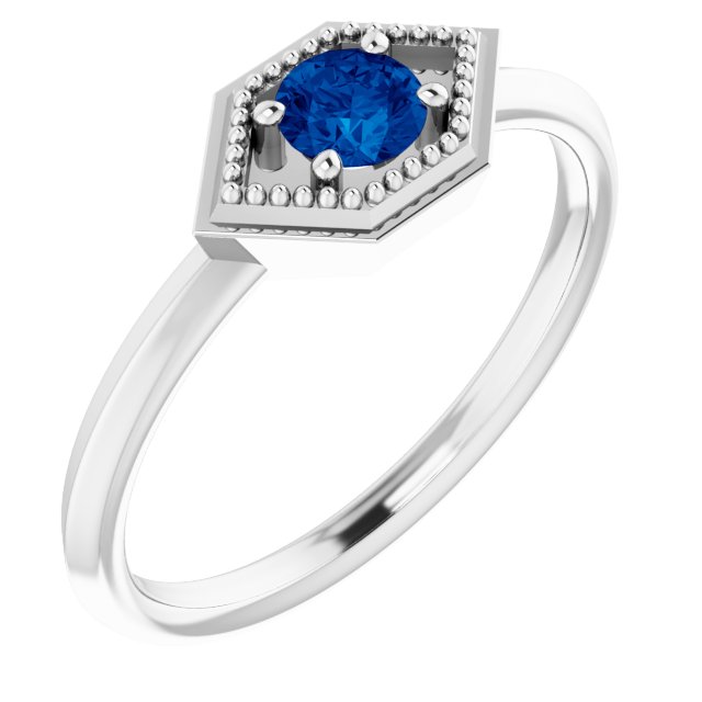 Round Natural Blue Sapphire Geometric Ring