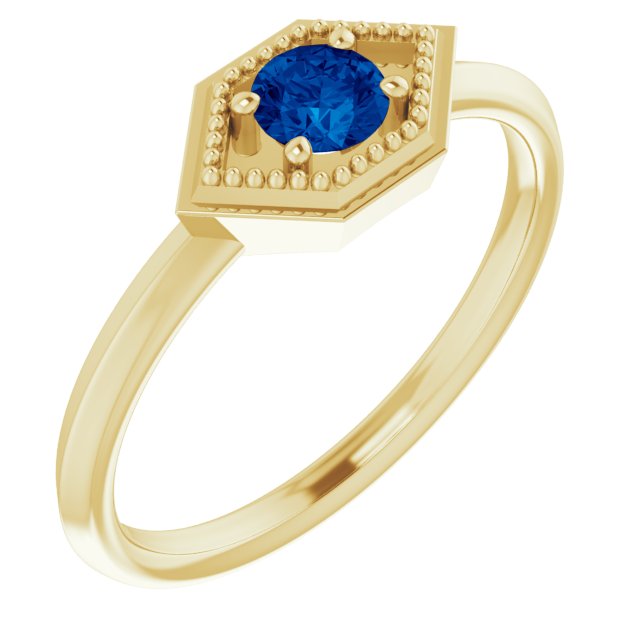 Round Natural Blue Sapphire Geometric Ring