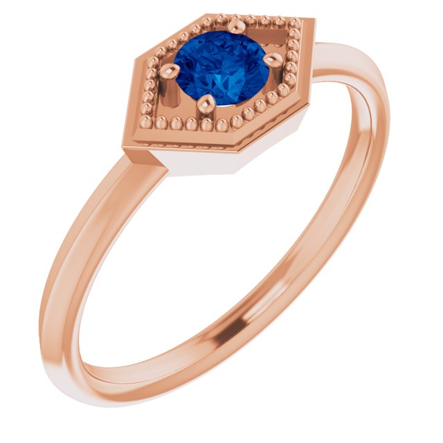 Round Natural Blue Sapphire Geometric Ring