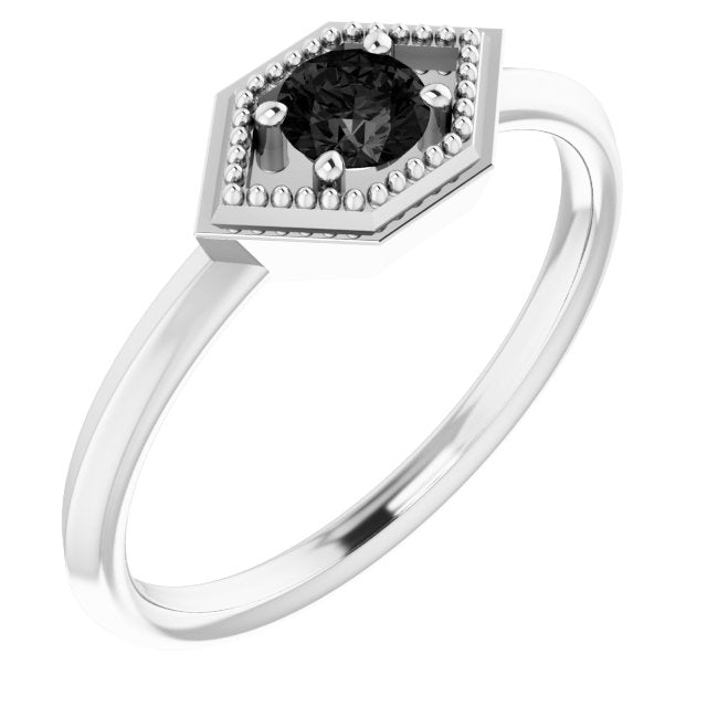Round Natural Black Onyx Geometric Ring